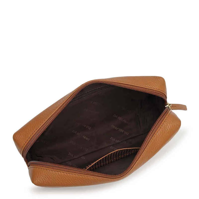 Da Milano Caramel Wax Leather Vanity Pouch - Caramel  | Best Price UAE